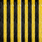 2 Pack Graduation Backdrop, 3.28 FT x 7.05 FT Black and Gold Foil Fringe Curtains, Metallic Foil Curtain Graduation Backdrop, Grad Party Supplies Black and Gold Party Decorations Class of 2025