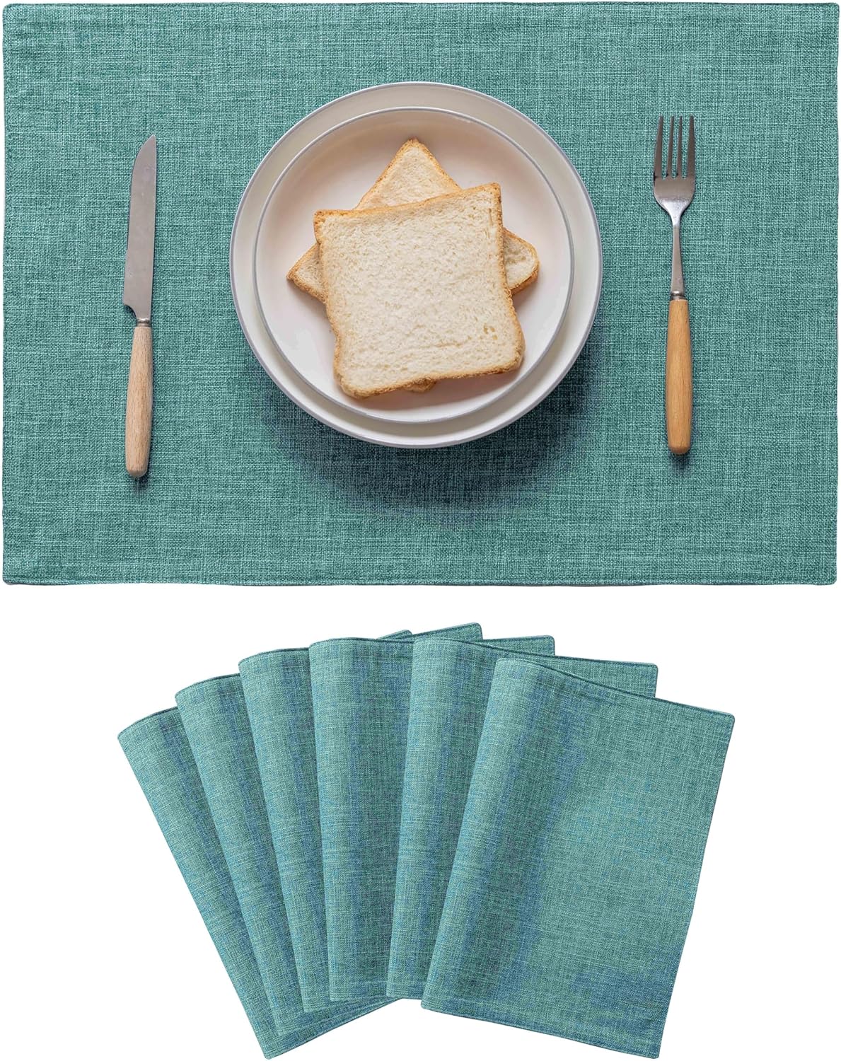 Home Brilliant Teal Placemats Set of 8 Heat Resistant Dining Table Place Mats for Kitchen Table Washable Cloth Placemat, 13 x 19 inches, Peacock