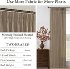 Pinch Pleated Memory Trained Linen Semi Sheer Brown Latte Curtains 50Wx90L | - Image 2
