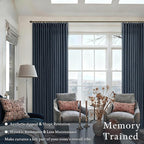 Thick Linen Pleat Dark Blue Semi Sheer Privacy Curtains 50 by 86 2 Panels | 86 - Image 2