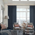 90 Inch Pinch Pleated Linen Light Filter Memory Shaped Navy Blue Curtains | - Image 2