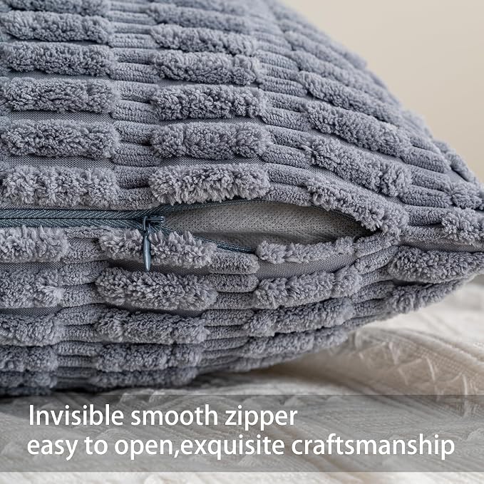 Pack of 2 Corduroy Decorative Throw Pillow Covers 20x20 Inch, Light Grey | Fall - Image 2