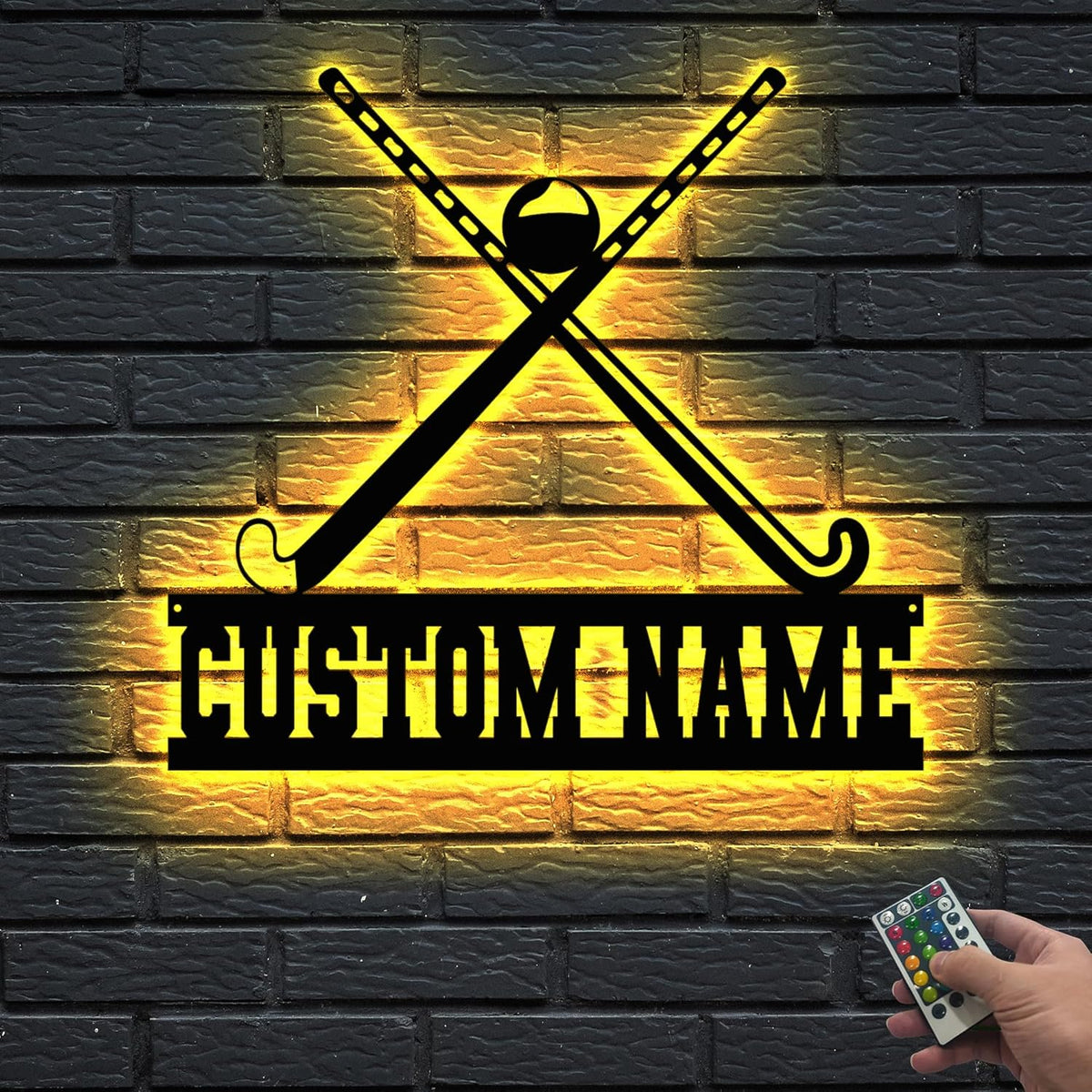 Personalized Hockey Metal Sign - LED Wall Sign with Name & Jersey Number, 16-Color LED with Remote Control, Ice Hockey Room Decor for Boys, Sports Players, Coaches, Teens