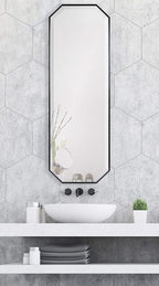 Kate and Laurel Rhodes Modern Full Length Octagon Wall Mirror, 16 x 48, Black, Decorative Glam Geometric Wall Accent