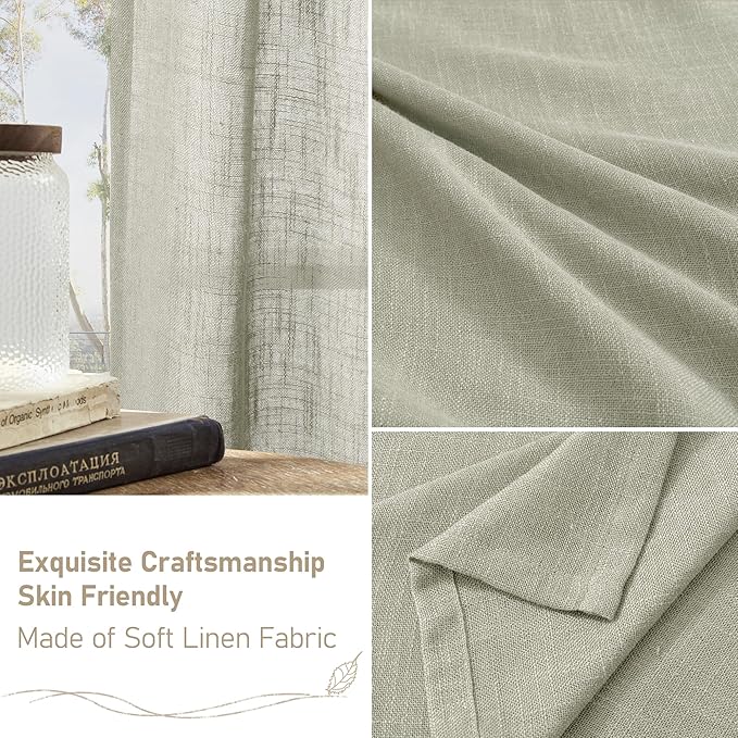 Sage Grey Linen Boho Sheer Curtains 84 inch Length 2 Panels | Light Filtering - Image 6