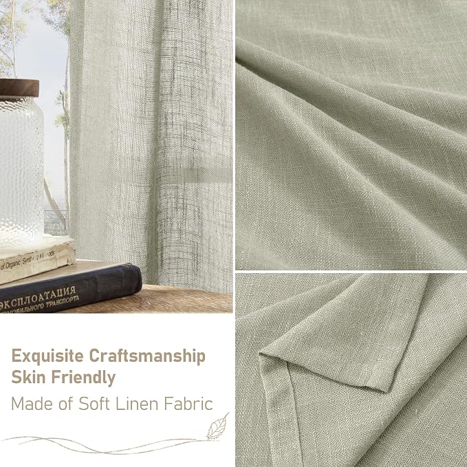 95 Inches Long Sage Grey Linen Curtains - Image 6