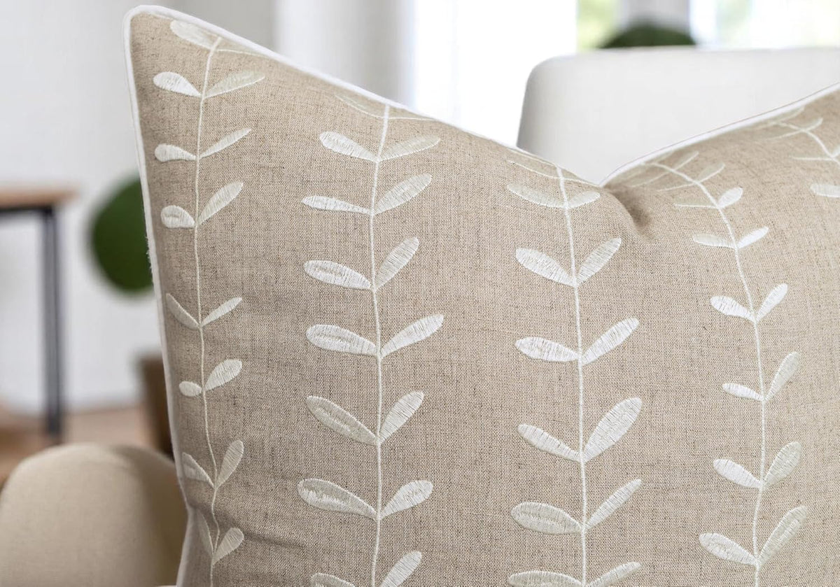 VAGMINE Embroidered Lollipop Cushion Cover - 20x20 Inches Square - 100% Linen Natural Throw Pillow Case - Textured Farmhouse Boho Décor - Elegant Rustic Accent for Sofa, Couch, Bedroom, Home Styling