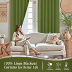 Sage Green 100% Blackout Linen Curtains 63 Inches - Image 2
