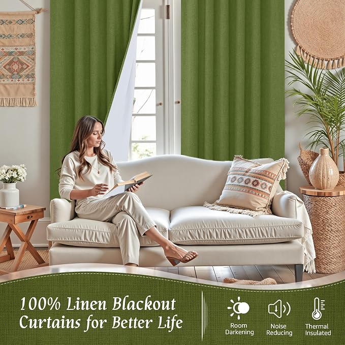Full Blackout Linen Bedroom Curtains 54 Inch - Image 2
