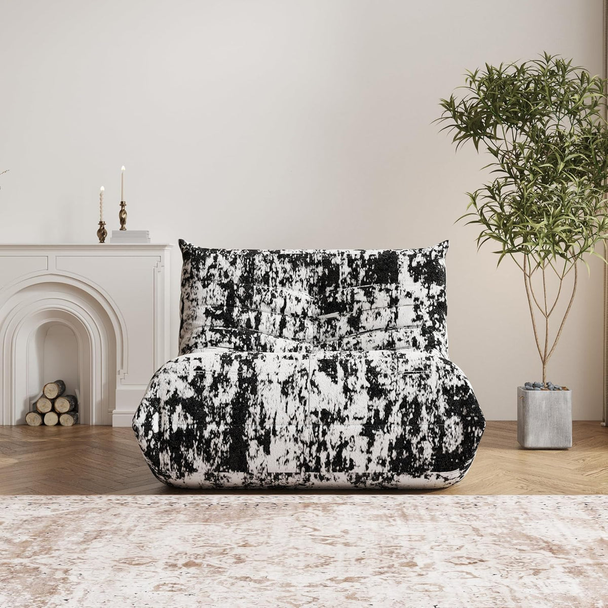 Bean Bag Chair, Fireside Chair Bean Bag Sofa Large Bean Bag Chair for Adults, Bean Bag Chairs for Teens with High Density Comfortable Foam, Memory Foam Bean Bag for Living Room, Bedroom(Black Pattern)