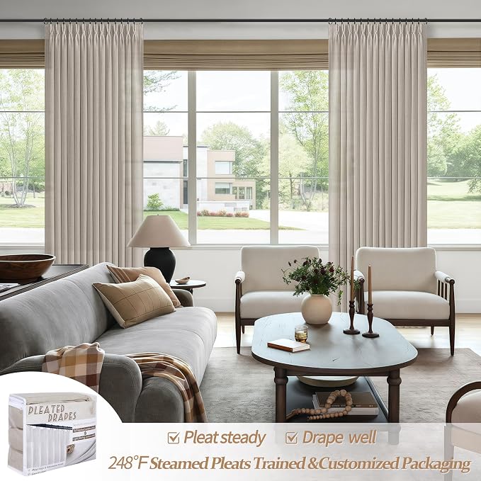 Greyish Brown Pinch Pleated Curtains 92 Inches Long 2 Panels Set - Image 4