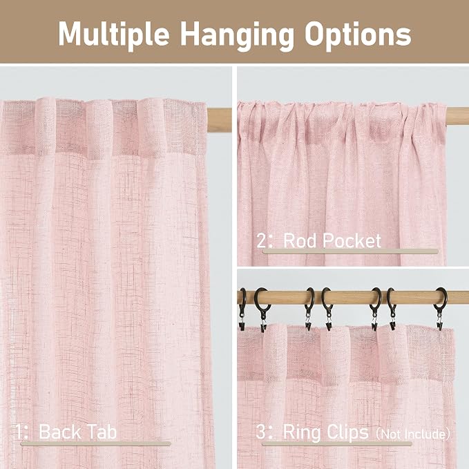 Pink Linen Curtains 54 Inch Length - Image 3