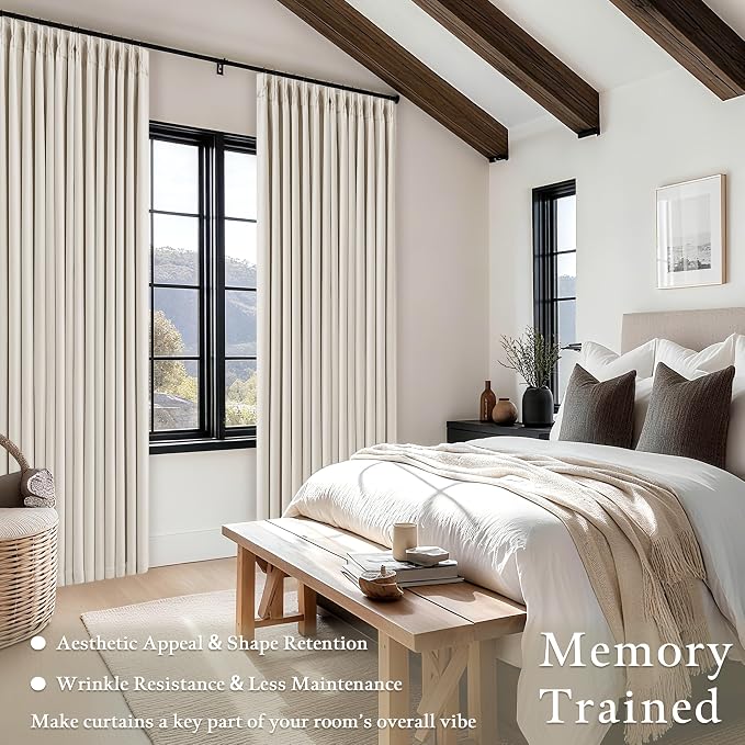 Pinch Pleated 100% Blackout Thick Linen Curtains 84 Inch Long Natural | Thick - Image 5