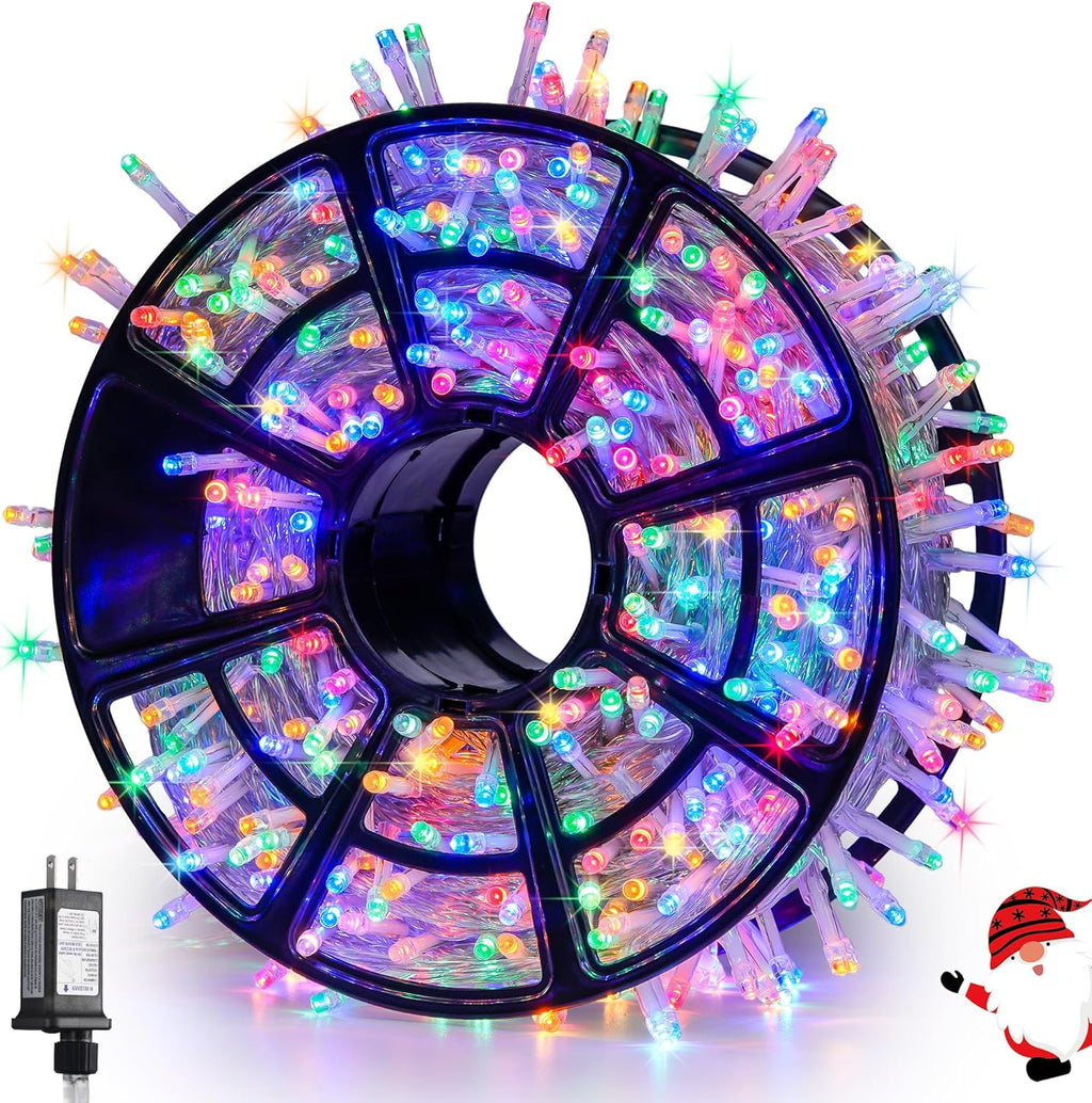JMEXSUSS 168FT 600 LED Christmas Decor Lights - 8 Modes Multicolor Outdoor/Indoor Waterproof Plug-in Party Holiday Decorations
