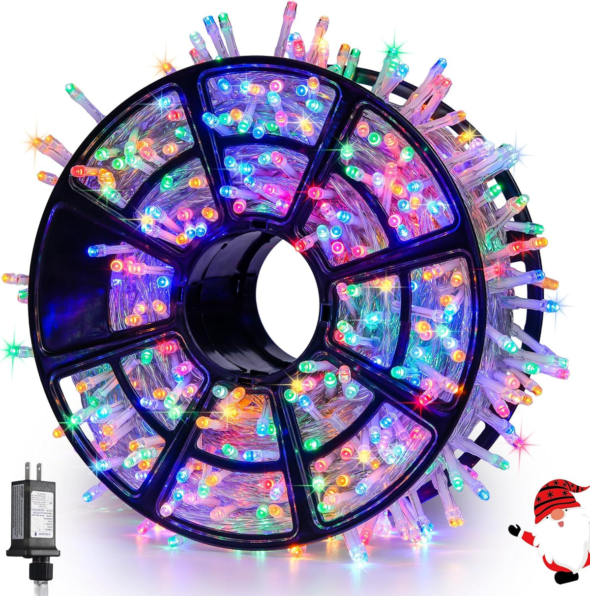 JMEXSUSS 168FT 600 LED Christmas Decor Lights - 8 Modes Multicolor Outdoor/Indoor Waterproof Plug-in Party Holiday Decorations