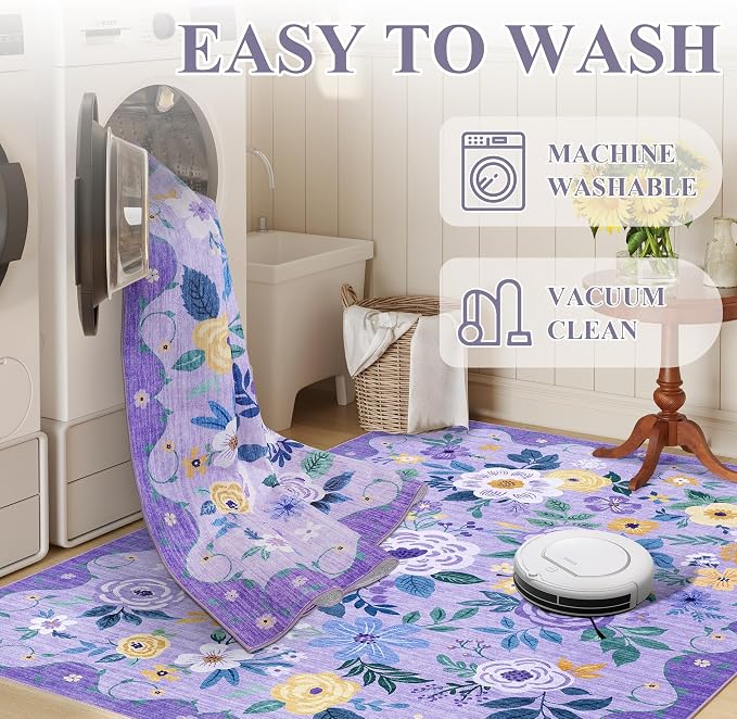 DUKINO 3x5 Area Rug, Floral Washable Rug - Image 6