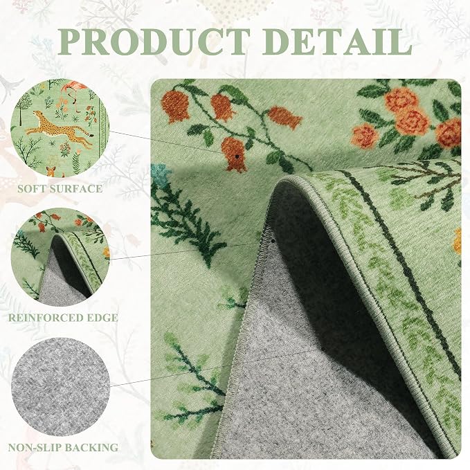 DUKINO 2x4 Rug for Entryway, Animal Washable Rug for Kitchen, Light Green | Non - Image 5
