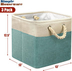 SIMPLE HOUSEWARE Fabric Storage Cubes, 13" x 13" Storage Bin, 3 Pack, Turquoise