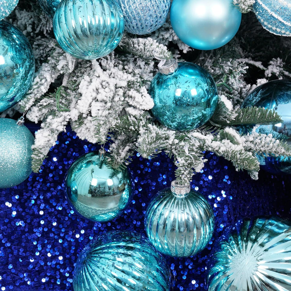 XmasExp Large Christmas Ball Ornaments,4pcs Light Blue Giant Shatterproof Plastic Hanging Mercury Xmas Ball Decorations Christmas Tree Ornaments (Lake Blue, 4")