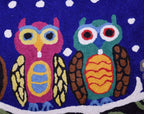 Lumbar Four Owls Decorative Pillow Cover Blue Whimsical Hand Embroidered Wool 14x20