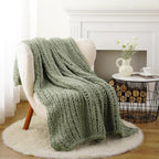Battilo Chunky Knit Throw Blanket, Soft and Thick Chenille Throw Blanket, 50"x60" Handmade Cable Knit Crochet Blanket, Large Rope Knot Throw Blankets for Couch Sofa Bed Home Decor, Light Green