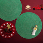 AHHFSMEI Round Braided Placemats Set of 6 Round Table Mats for Dining Tables Natural Woven Heat Resistant Place mats 15 Inch (Christmas Green, 6)