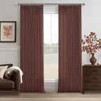 Chestnut Brown Thick Linen Pleated Light Filtering Curtains 96 Inch Long | by Twodrapes