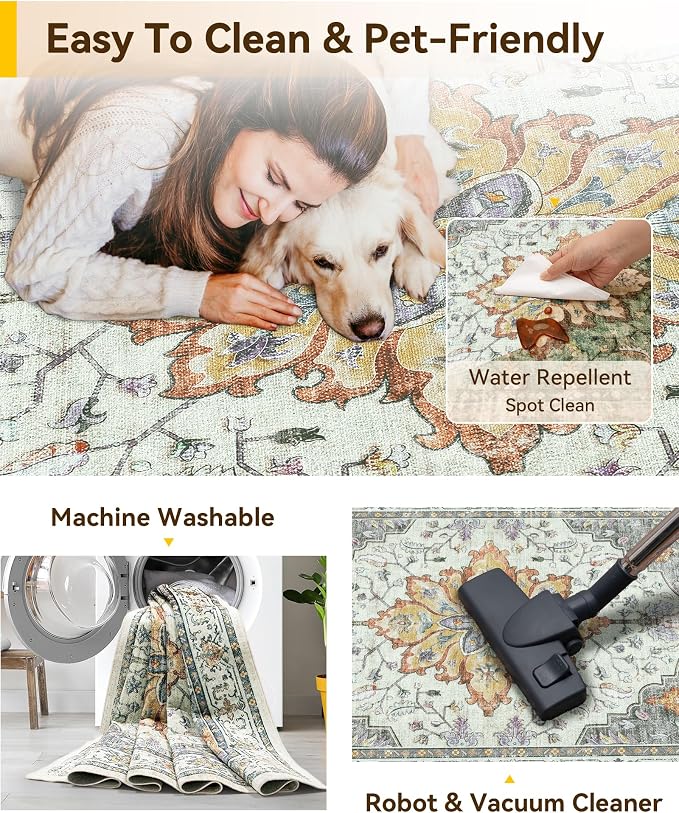 RELEANY Washable Area Rug, Square 8'x8', Water Repellent, Pet Friendly - Image 4
