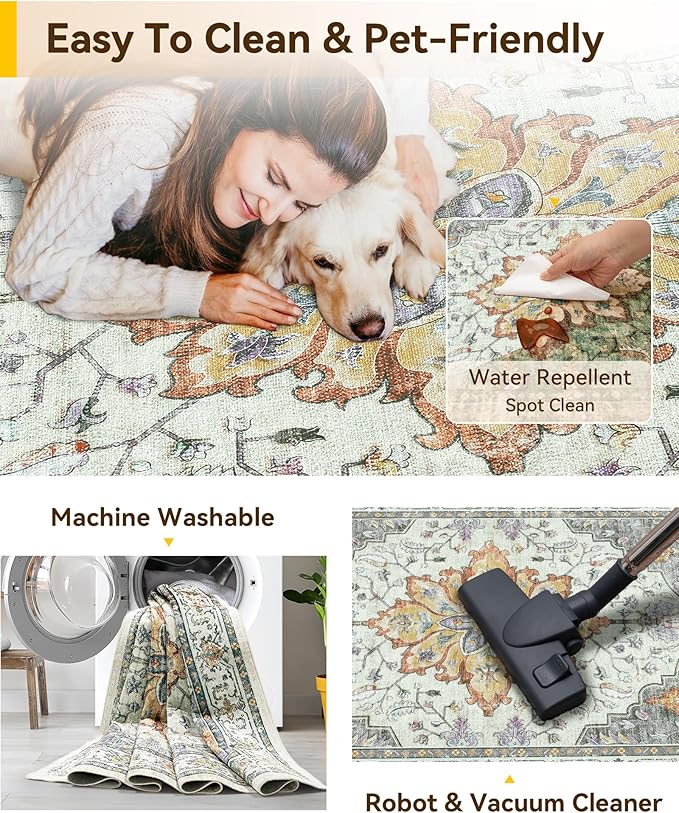 RELEANY Washable Area Rug, Runner 2'x5', Water Repellent, Pet Friendly - Image 5
