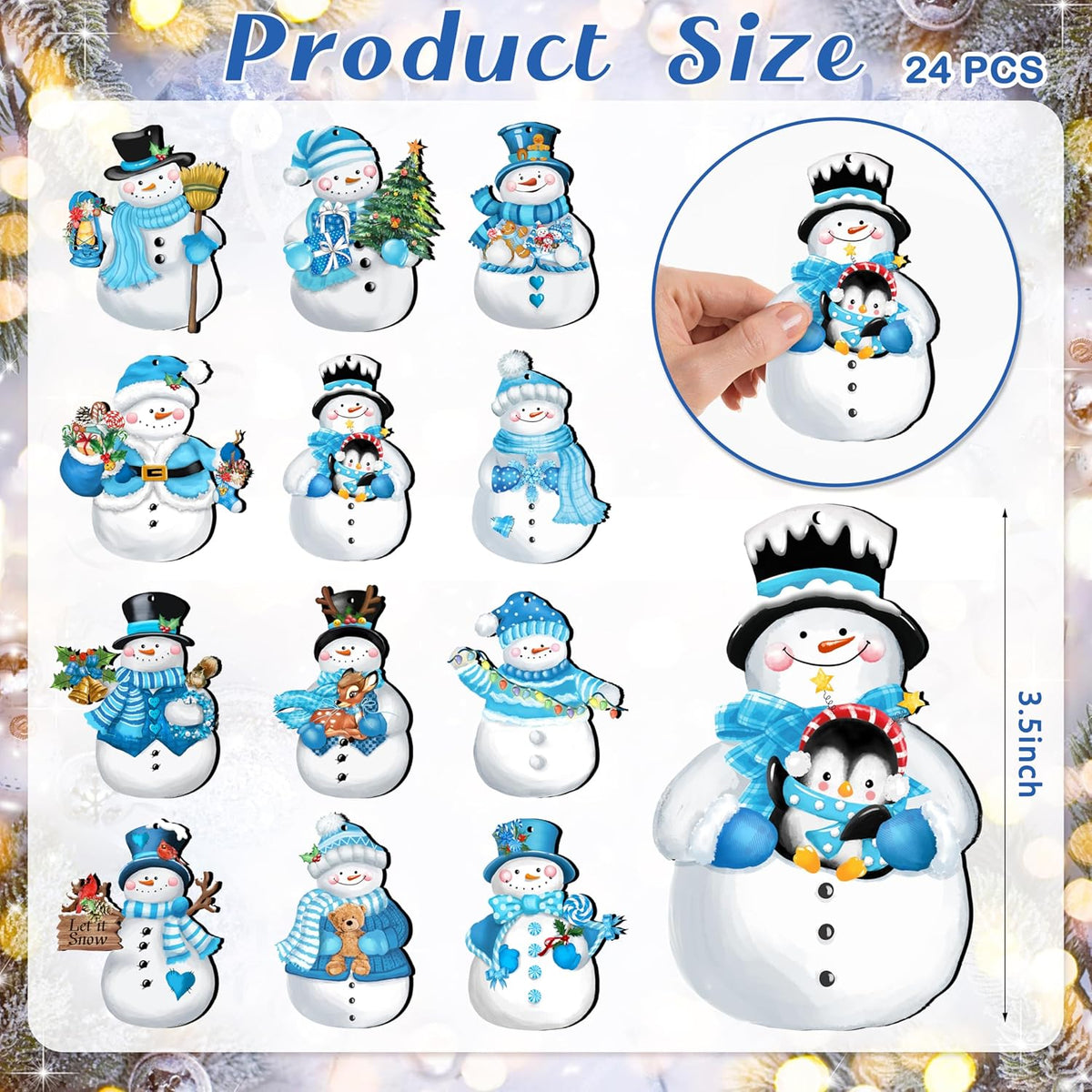 24 Pieces Christmas Snowman Wooden Ornaments Wood Hanging Decoration Set for Christmas Tree Hanging Wood Crafts Holiday Decor Xmas Party Supplies (Xmas-Snowman-B)