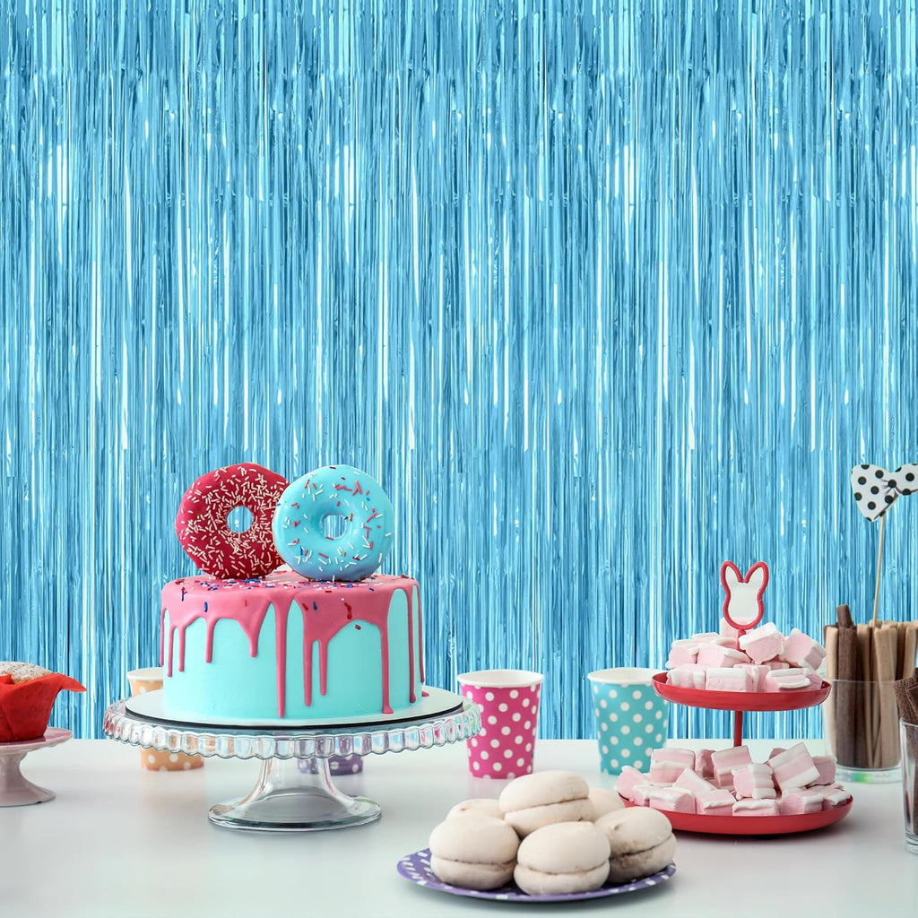 12 Pack Party Decorations, 3.28 FT x 7.05 FT Sky Blue Curtains, Metallic Party Streamers Photo Booth Backdrop Foil Fringe Curtains, Light Blue Winter Wonderland Backdrop Birthday Decor