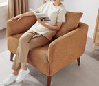 Oversized Accent Chair Modern Boucle Armchair for Living Room- 37" Wide Accent Chair with Solid Wood Legs, Curry Upholstered Lounge Chair for Bedroom & Office, Cozy Reading Chair (Easy Assembly)