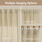 Small Kitchen Window Linen Curtains 45 Inch Length 2 Panels | Semi Sheer - Image 3