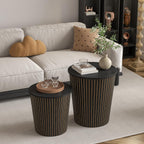 Nesting Coffee Table Set of 2, Round End Table with Storage, Farmhouse Side Table with Removable Wood Tops and Wood Basket Bases for Blanket Storage, Modern Coffee Table for Living Room (Black)