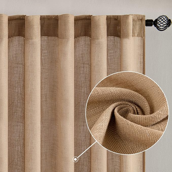 MIULEE Brown Linen Curtains 37x90 Inch Length 2 Panels - Image 2