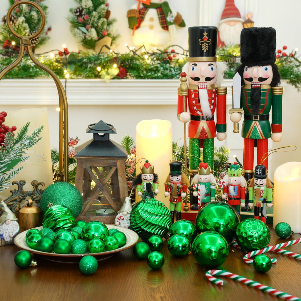 XmasExp 24ct Mini Christmas Ball Ornaments Shatterproof Christmas Ornaments Set Decorations for Xmas Tree Balls 30mm/1.18" (Green)