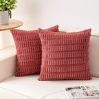 Pack of 2 Corduroy Decorative Throw Pillow Covers 16x16 Inch, Cranberry Red | by Unknown