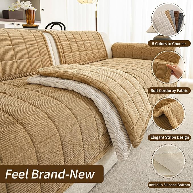 Velvet Couch Covers for Sectional Sofa Washable, Non-Slip L Shaped Sectional - Image 5