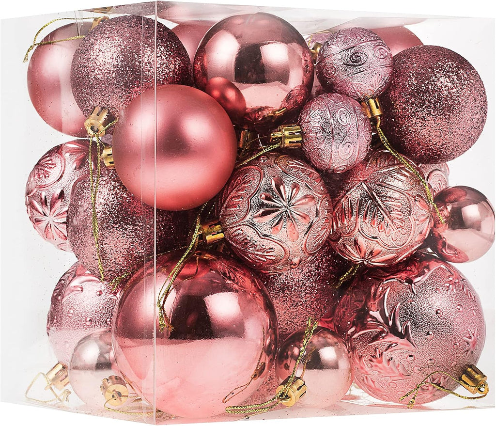 Senjie Rose Gold Shatterproof Christmas Ornaments, 32 Pcs, Plastic, Hanging, Christmas, Wedding