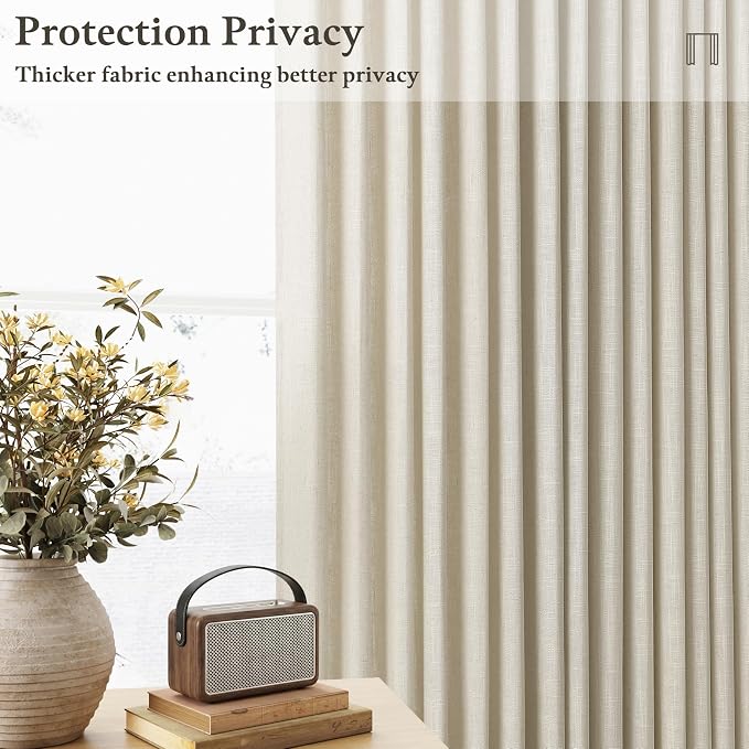 Tan Beige Memory Trained Semi Sheer Linen Pleated Curtains 80 Inches Long | 80 - Image 6