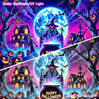AOHMPT Glow-in-the-Dark Halloween Tapestry - UV Reactive Black Light Wall Hanging Decor for Spooky Parties, Bedroom, Living Room (Witch-Haunted House, 79L x 59W, Unframed)