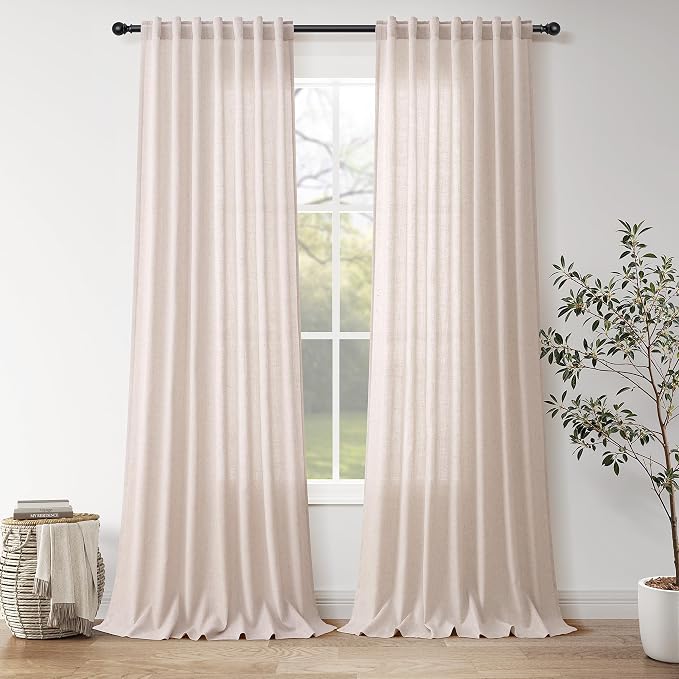 Natural White Linen Curtains 102 Inches Long by Nanspring