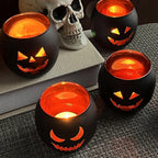 SHMILMH Halloween Table Centerpiece Candle Holders Set of 12, Black and Gold Glass Votive Holder with 6 Grimace, Tealight Holders Bulk for Halloween Party D?or