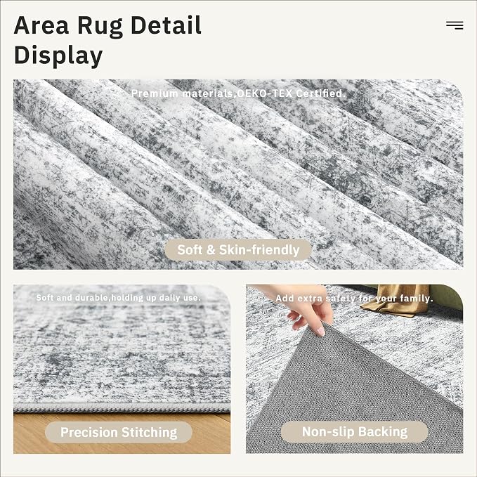 Soalmost Runner Rug 2x5 Washable Non-Slip Kitchen Entry Runners Grey | Soft - Image 6