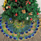 Christmas Tree Skirt,Peacock Feathers Circle Xmas Tree Skirt Rustic Farmhouse Tree Skirt for Christmas Decor Xmas Holiday Home Party Decorations48