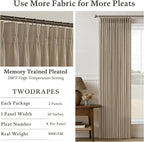 80 Inch Grey Beige Linen Pleated Memory Shaped Semi Sheer Curtains 50WxL80 | - Image 4