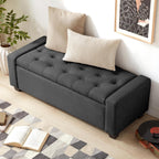 48" Ottoman with Storage, Storage Ottoman Bench with Safety Hinge, Upholstered Entryway Bench with Seating for Bedroom, Living Room, Holds up to 330 lb, Dark Gray