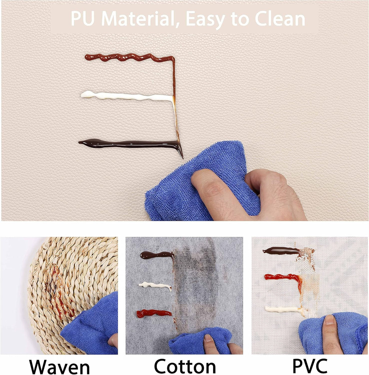 Set of 4 Faux Leather Placemats, PU Table Mats, Waterproof, Stain Resistant, Heat Resistant, Non-Slip Easy to Clean for Kitchen Dining Table,Conference Table C Beige Rectangle