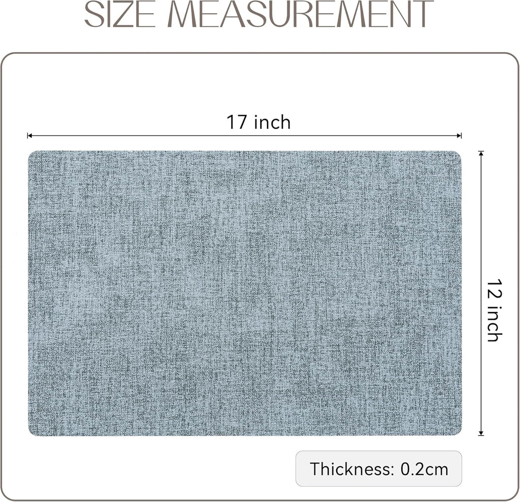 Romanstile Vinyl Placemats Set of 6-12 X 18 Inch - Heat Resistant Place Mats 100% Waterproof Oilproof Wipeable Reversible Faux Leather Table Mats for Kitchen/Dining/Party/Outdoor, Sky Blue