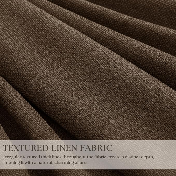 120 Inch Pinch Pleat Brown 100% Blackout Thick Linen Curtains - Image 2